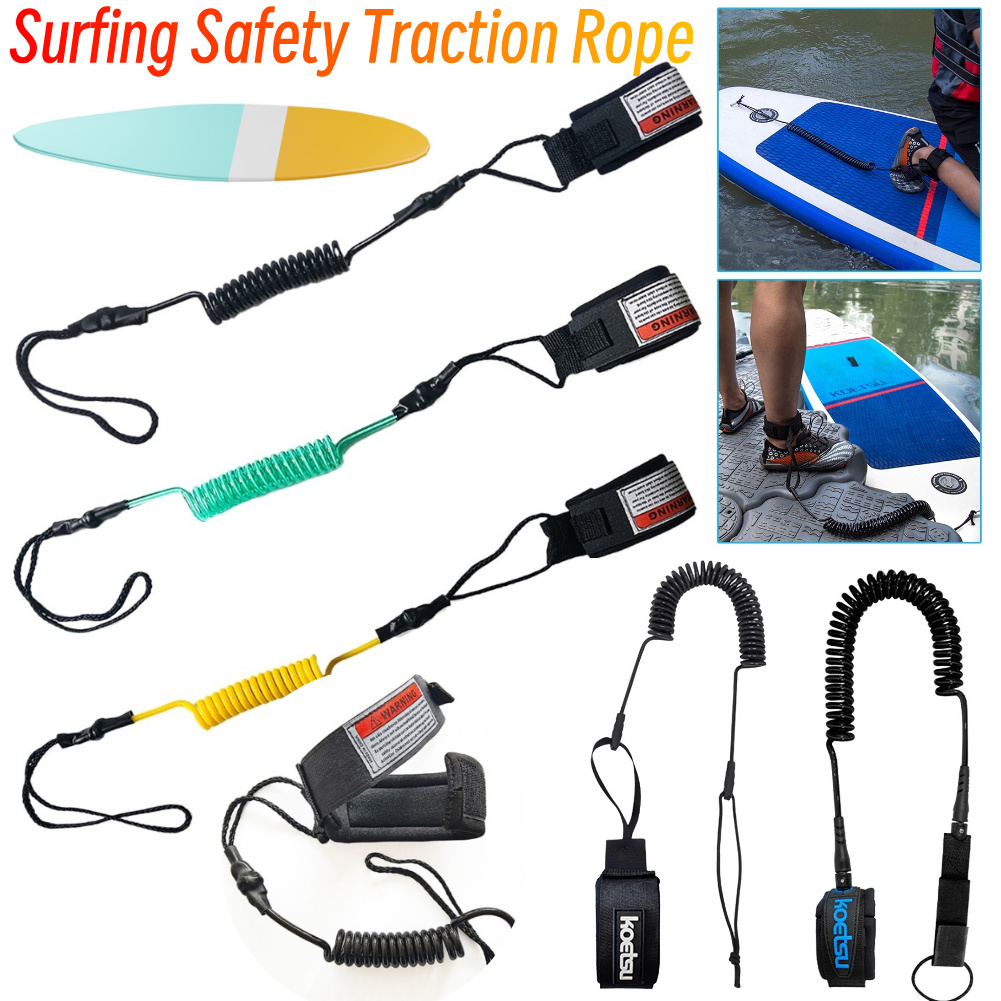 Surfboard Leash Ankle - เชือกคล้องข้อเท้าสำหรับกระดานซับบอร์ด สายรัดข้อเท้าแบบปรับได้ เชือกคล้องบอดี้บอร์ดแบบขด เชือกคล้องข้อมือแบบสปริงสำหรับซับบอร์ด เชือกสำหรับเล่นเซิร์ฟ